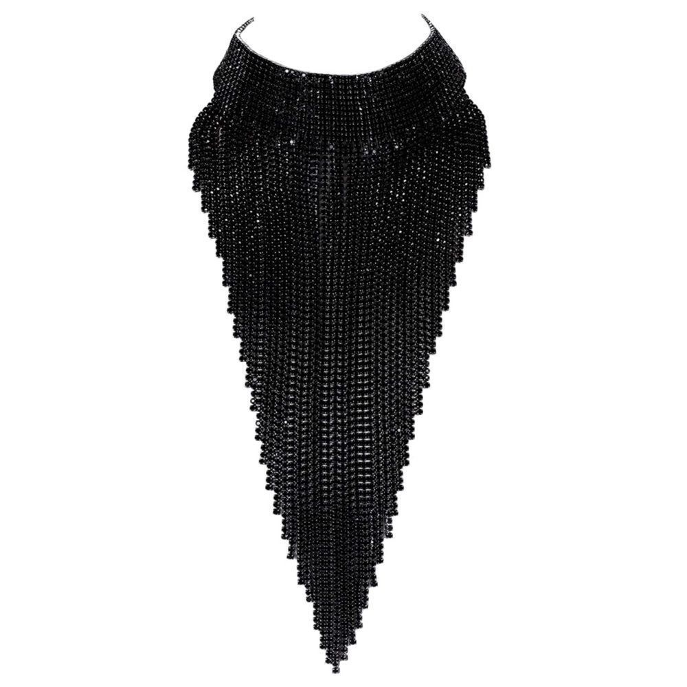 Long Black Crystal Rhinestone Adjustable Bib Collar Choker Party Necklace